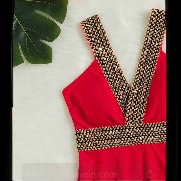 🌺🌺🏊🏻♀️Red Tankini with Gold Strip Embellishment🏊🏻♀️🌺🌺Boutique New🌺 - Picture 4 of 6